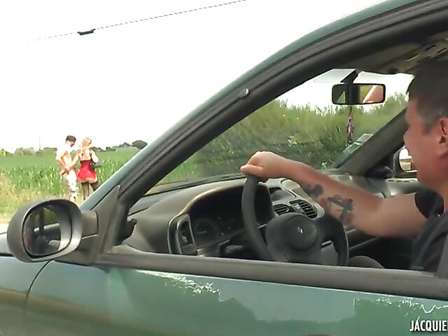 Outdoor anal in black stockings with slut Marine