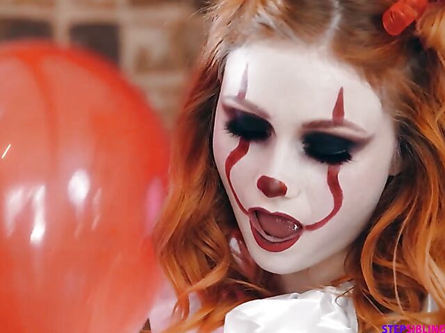 Clown fucking with flat chested teen Scarlet Skies