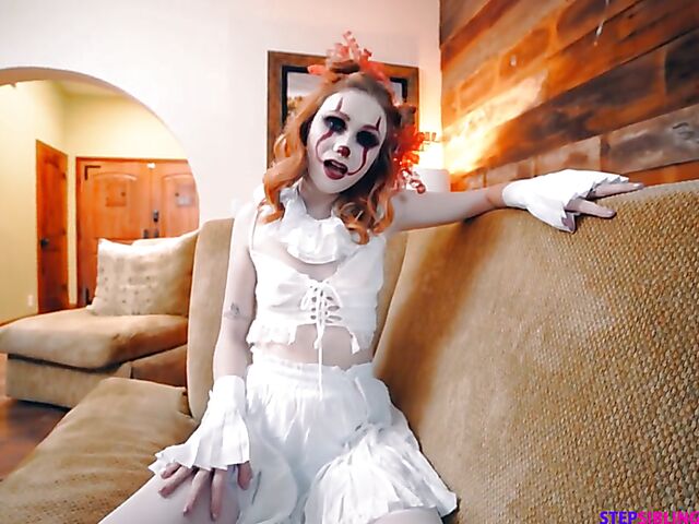 Clown fucking with flat chested teen Scarlet Skies
