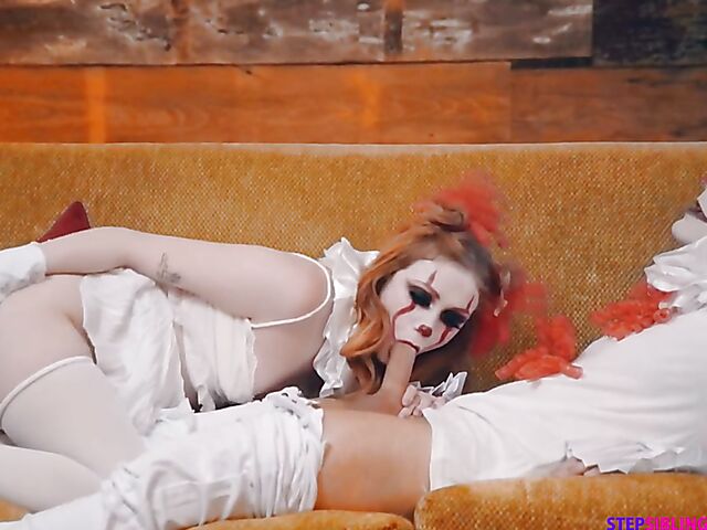 Clown fucking with flat chested teen Scarlet Skies