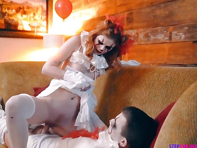Clown fucking with flat chested teen Scarlet Skies
