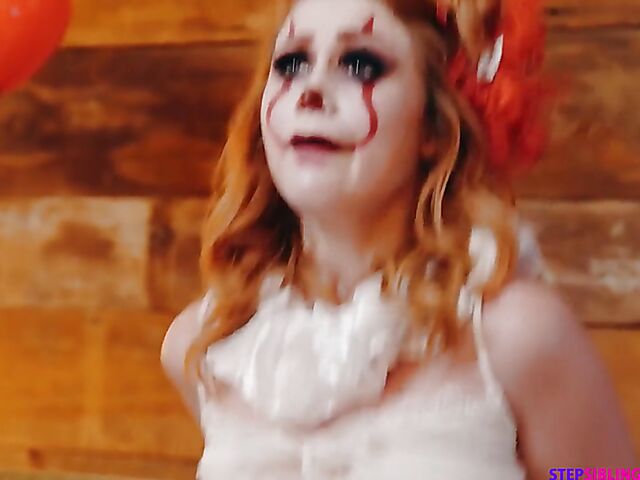 Clown fucking with flat chested teen Scarlet Skies