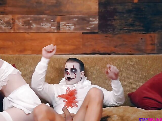 Clown fucking with flat chested teen Scarlet Skies