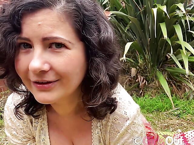 Masturbation outdoor with Nio fingering and toying herself in the garden