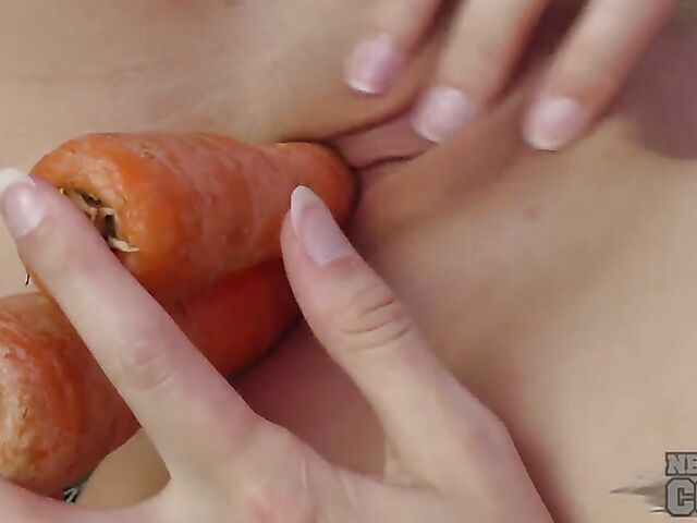 Vegetable insertion and masturbation on cam with shaved girl Rebeka Ruby