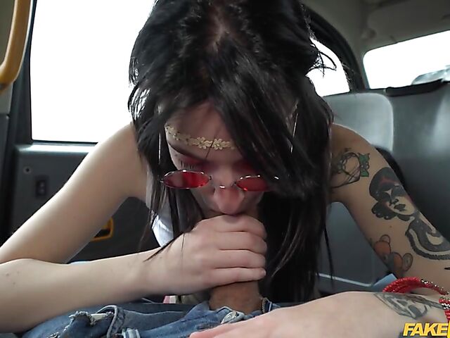 Crazy taxi fuck with shaved tattoo girl Giada Suicide