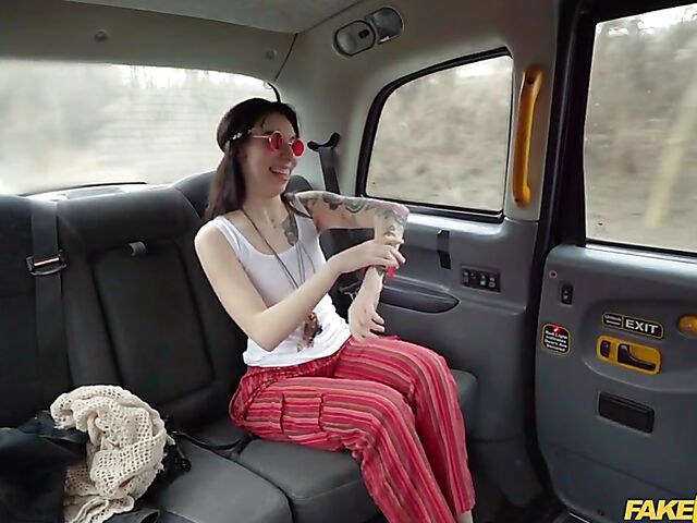 Crazy taxi fuck with shaved tattoo girl Giada Suicide