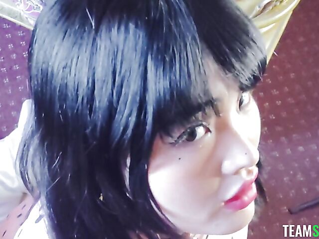 Shaved asian POV blowjob and fuck with Jooni Kim