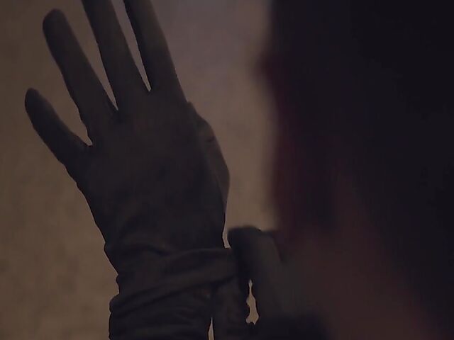 Blindfolded Sybil having passionate sex with a masked robber