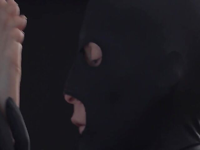 Blindfolded Sybil having passionate sex with a masked robber