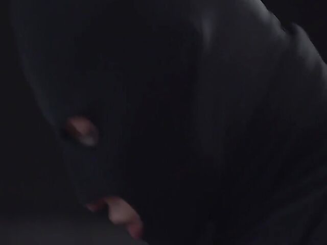 Blindfolded Sybil having passionate sex with a masked robber