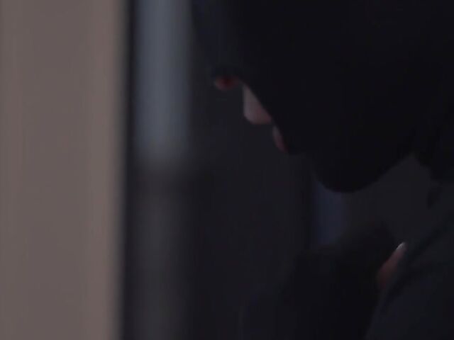 Blindfolded Sybil having passionate sex with a masked robber