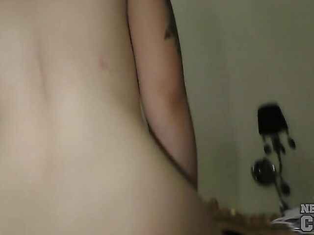 Tattooed goth girl Andy having her first fisting experience with a special dildo