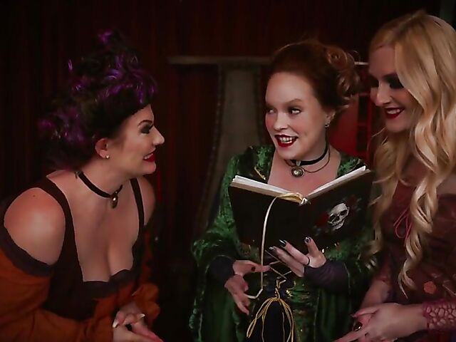 Three big titted milf witches share cock featuring Emmy Demure, Audrey Madison & Summer Hart