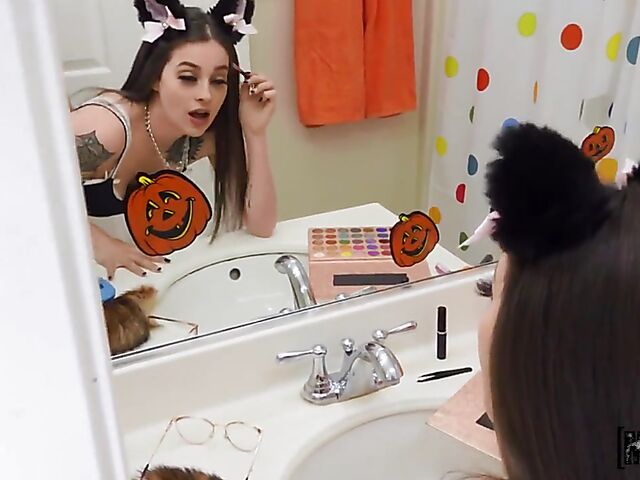 POV anal on Halloween with tattoo-covered catgirl Maddy May