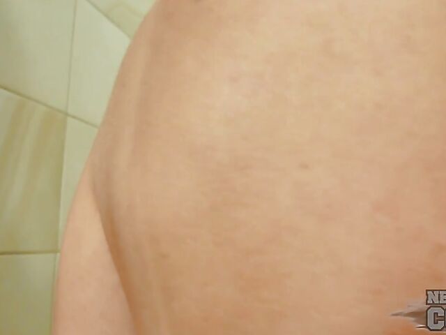 Spanking girl tiny tits and ass in the shower with Estonian petite blonde Andromeda