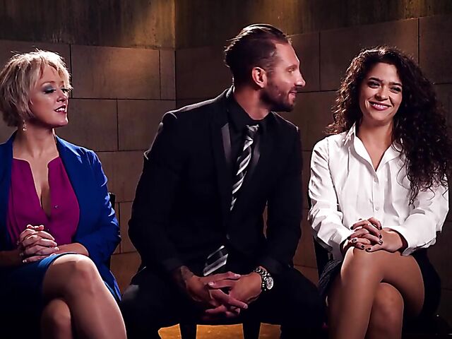 Bondage threesome with slavegirl Victoria Voxxx getting shared by Dee Williams and Quinton James