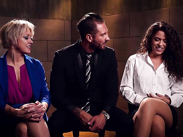 Bondage threesome with slavegirl Victoria Voxxx getting shared by Dee Williams and Quinton James