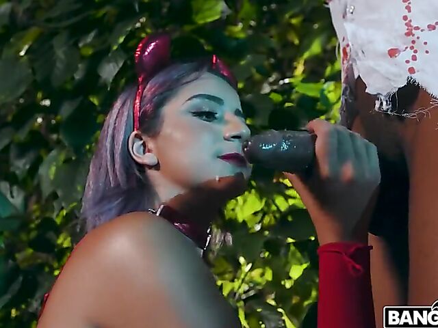 Halloween night big black cock creampie for natural busty Roxie Sinner