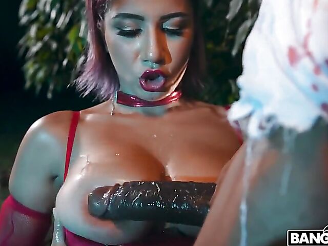 Halloween night big black cock creampie for natural busty Roxie Sinner