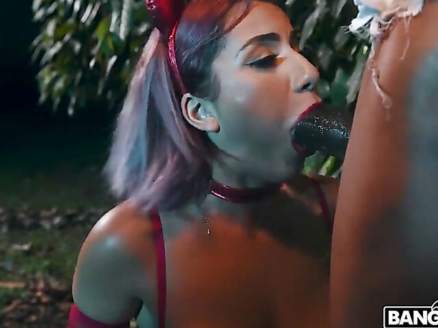 Halloween night big black cock creampie for natural busty Roxie Sinner