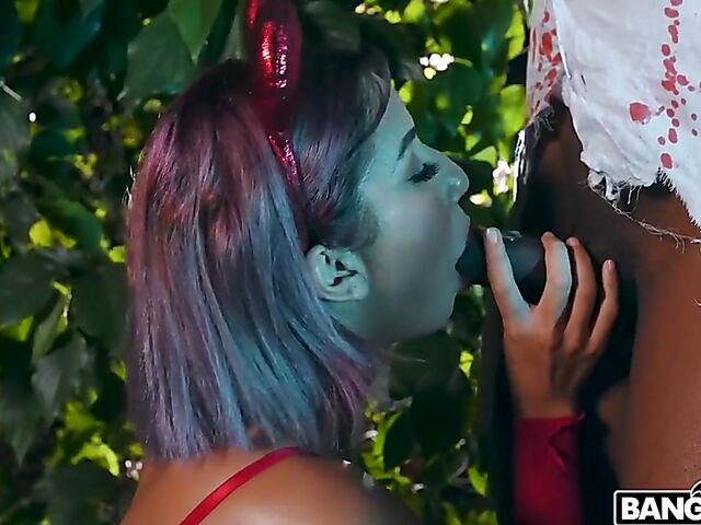 Halloween night big black cock creampie for natural busty Roxie Sinner