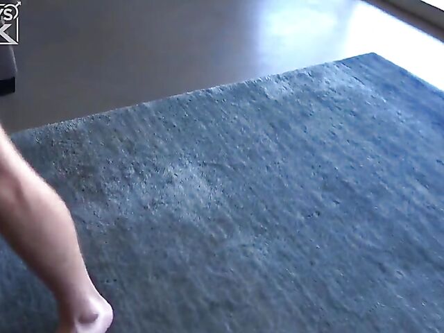 Slim blonde gets slammed on the sofa for you