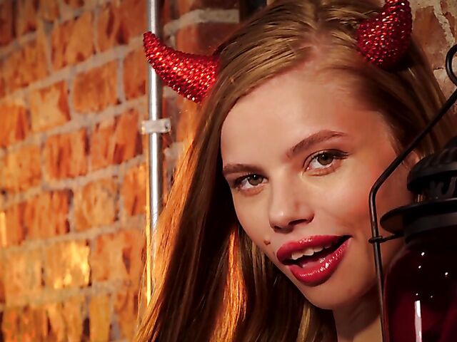 Red boots solo with skinny devil girl Tabitha Elm