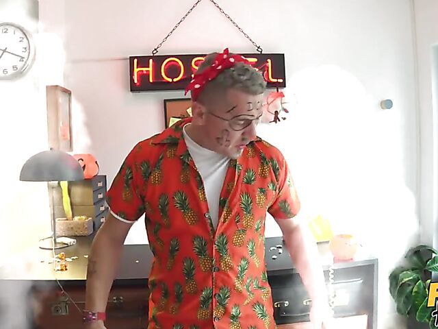 Halloween FFM threesome in the hostel with Vanessa Decker and Africa Danger