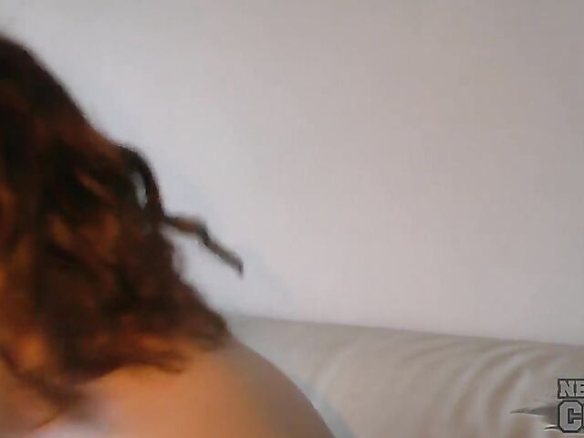 Girl with glasses Marija gets talked into playing with her big natural tits for the camera