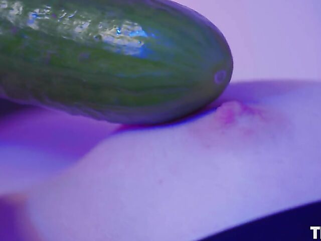 Cucumber blowjob and masturbation orgasm with Ginger Mary