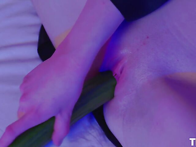 Cucumber blowjob and masturbation orgasm with Ginger Mary