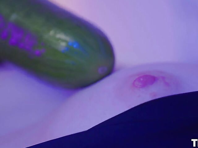 Cucumber blowjob and masturbation orgasm with Ginger Mary