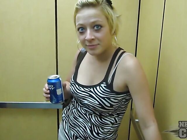 Naughty amateurs Charil and Trinity flashing tits in public