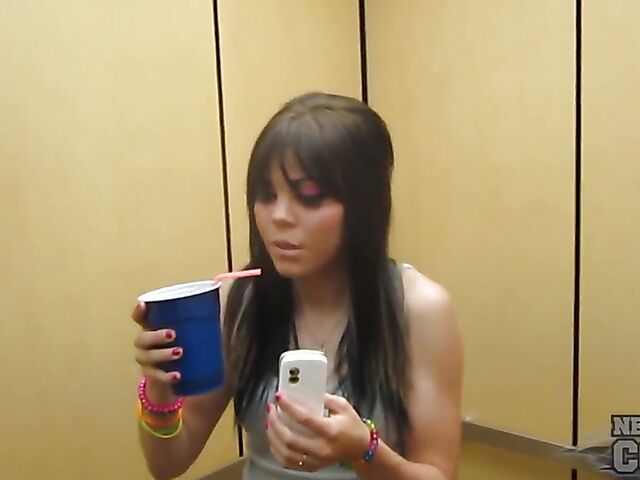 Naughty amateurs Charil and Trinity flashing tits in public