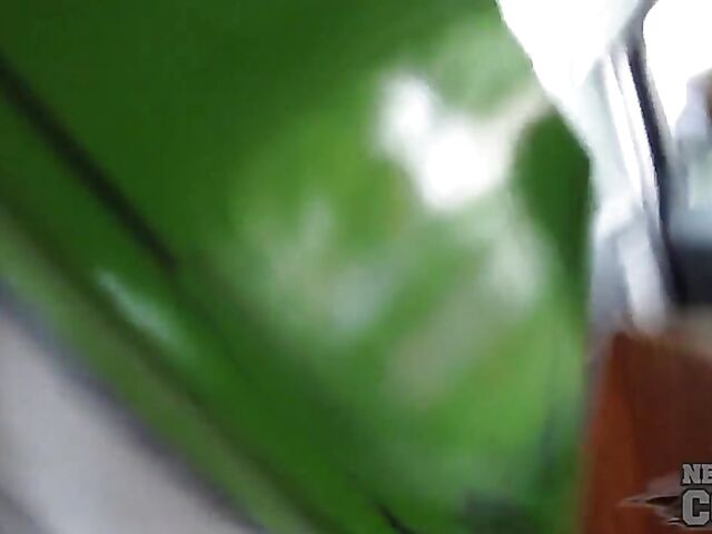 Naughty amateurs Charil and Trinity flashing tits in public