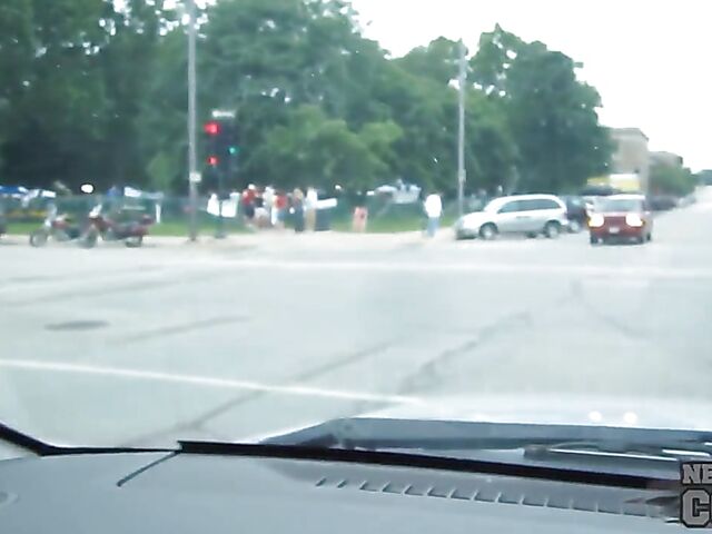 Naughty amateurs Charil and Trinity flashing tits in public