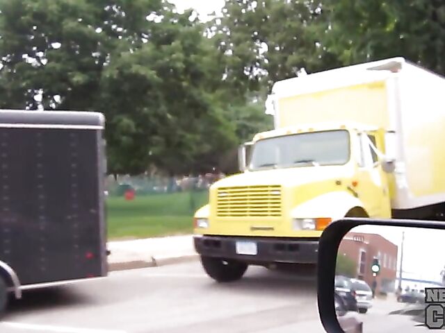 Naughty amateurs Charil and Trinity flashing tits in public