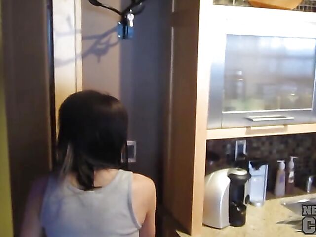 Naughty amateurs Charil and Trinity flashing tits in public