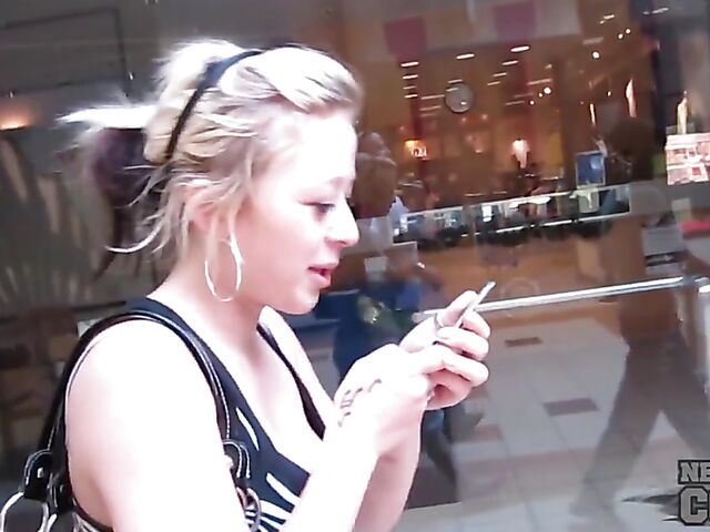 Naughty amateurs Charil and Trinity flashing tits in public