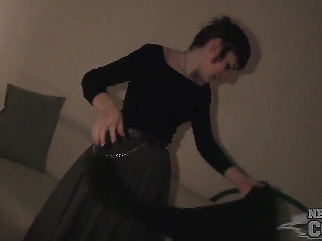 Gothic hairy amateur masturbating in the dark and her name is Brille