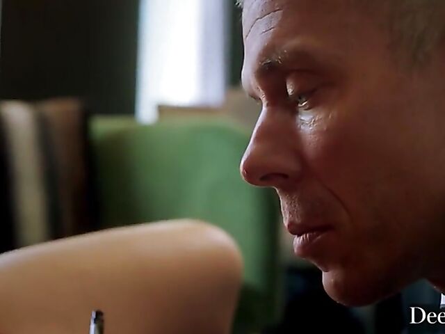 Blair Williams' lovely feet and trimmed pussy drive Mick Blue crazy