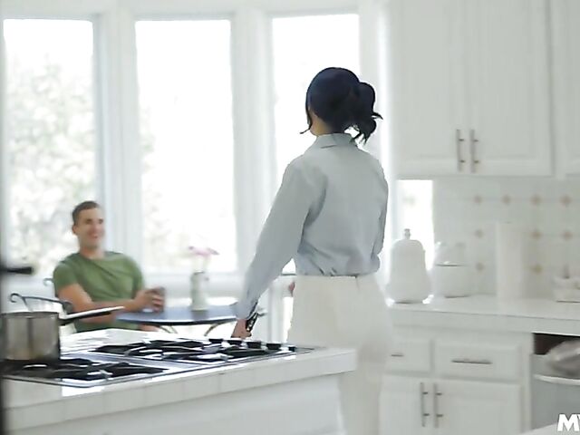 Blue-haired horny MILF Eve Marlowe wants him to cream her pussy