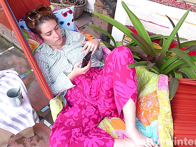 Hairy masturbation in a hammock with Catalina A