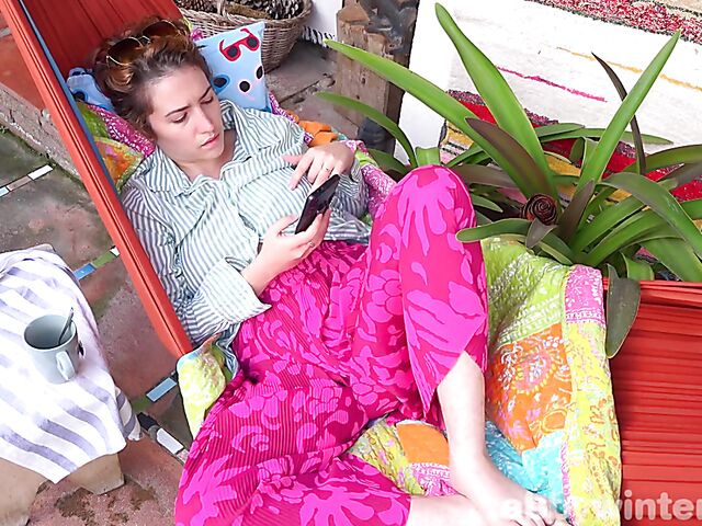 Hairy masturbation in a hammock with Catalina A