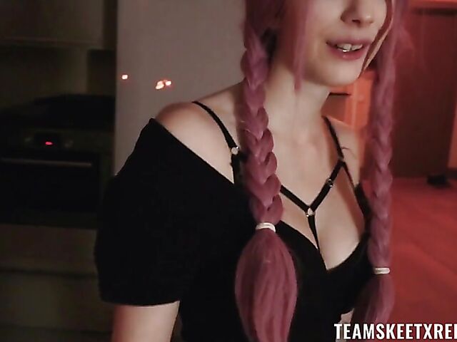 Reislin - Gothic girl with pigtails POV blow and fuck