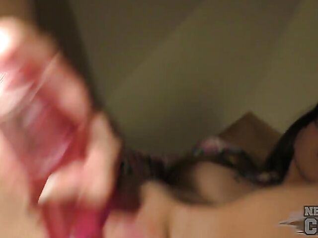 Cute amateur babe with glasses Ieva enjoys her vibrating dildo