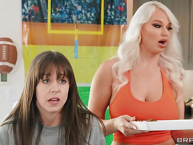 Blonde MILF London River sucks cocks and does anal at a football party