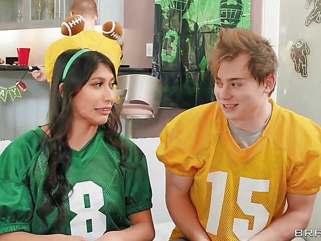 Blonde MILF London River sucks cocks and does anal at a football party