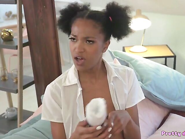 Gamer girls May Thai and Tina Fire masturbate and fuck a cock in interracial FFM threesome